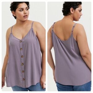 Torrid Gray Lavender Rayon Crepe Button-Front Cami Tank Top Plus Size 3 3X 22 24
